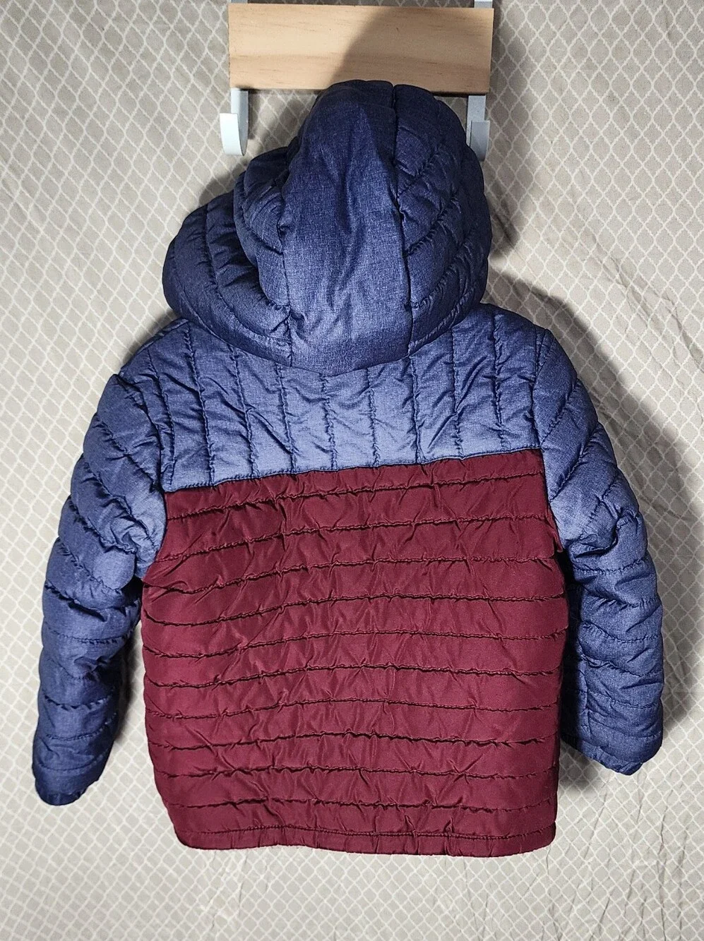 Oshkosh B'gosh Reversible Blue Maroon Full Zip Hooded Puffer Coat Boy's 4 Used